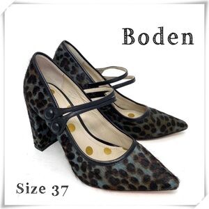 BODEN Calf Hair Leopard Block Heel Pumps in Gray Size 6 (37)